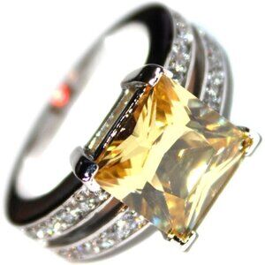 Womens Solid Brass Classic Canary Cubic Zirconia White Gold Clear Accent Cz Ring